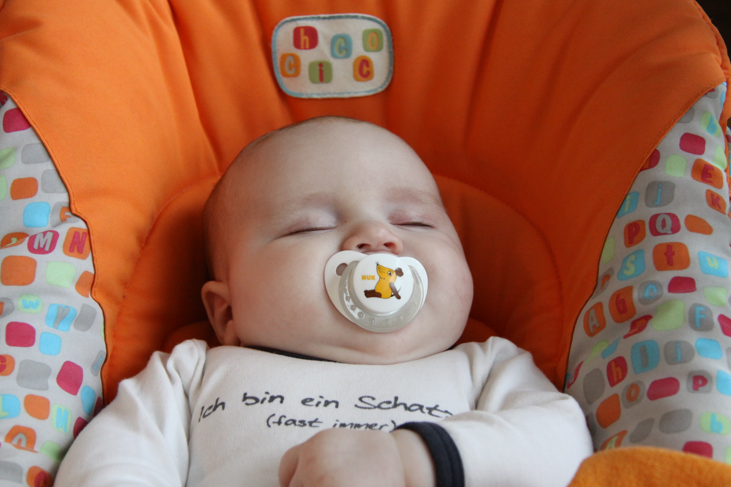 Schnuller wird nicht gern genommen, aber wenn DIE Maus drauf ist, kann auch er sich mal dazu überwinden. :)